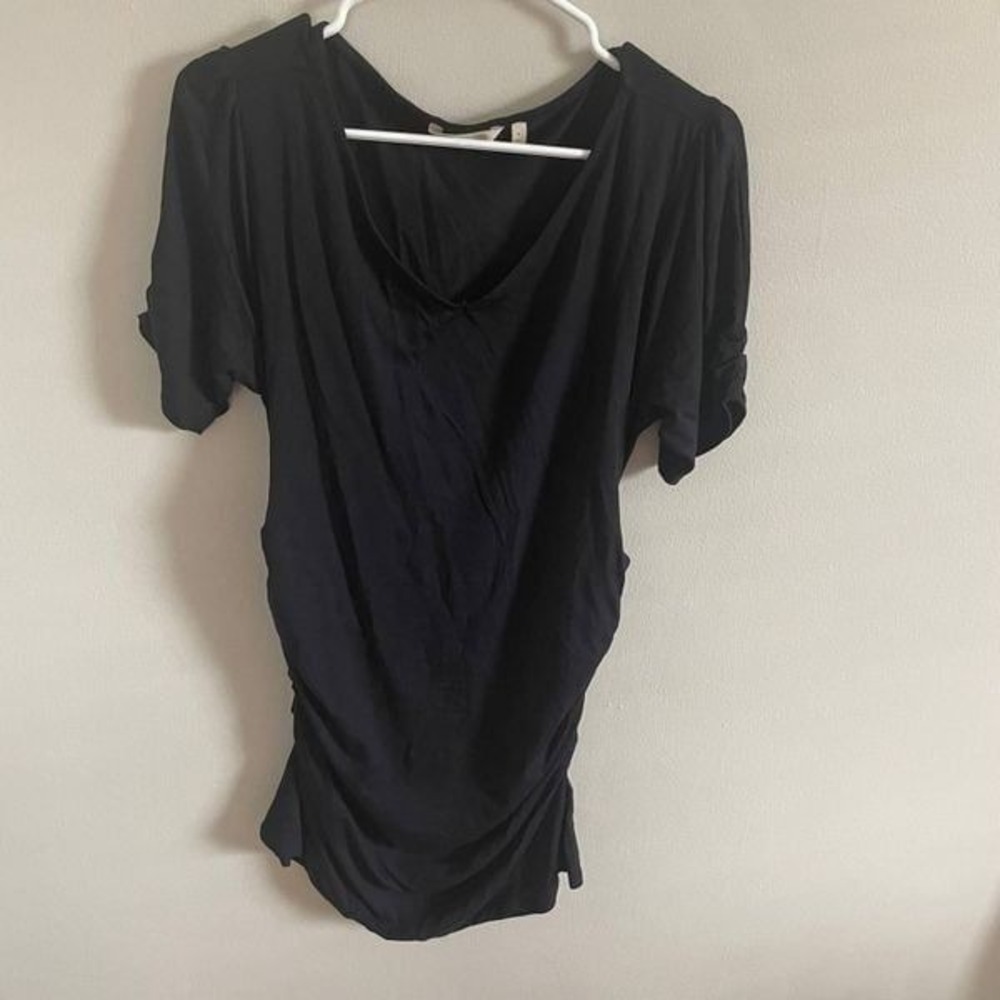Soft Surroundings Black T Shirt Scrunch Dress 95% Rayon 5% Spandex‎ Size Large